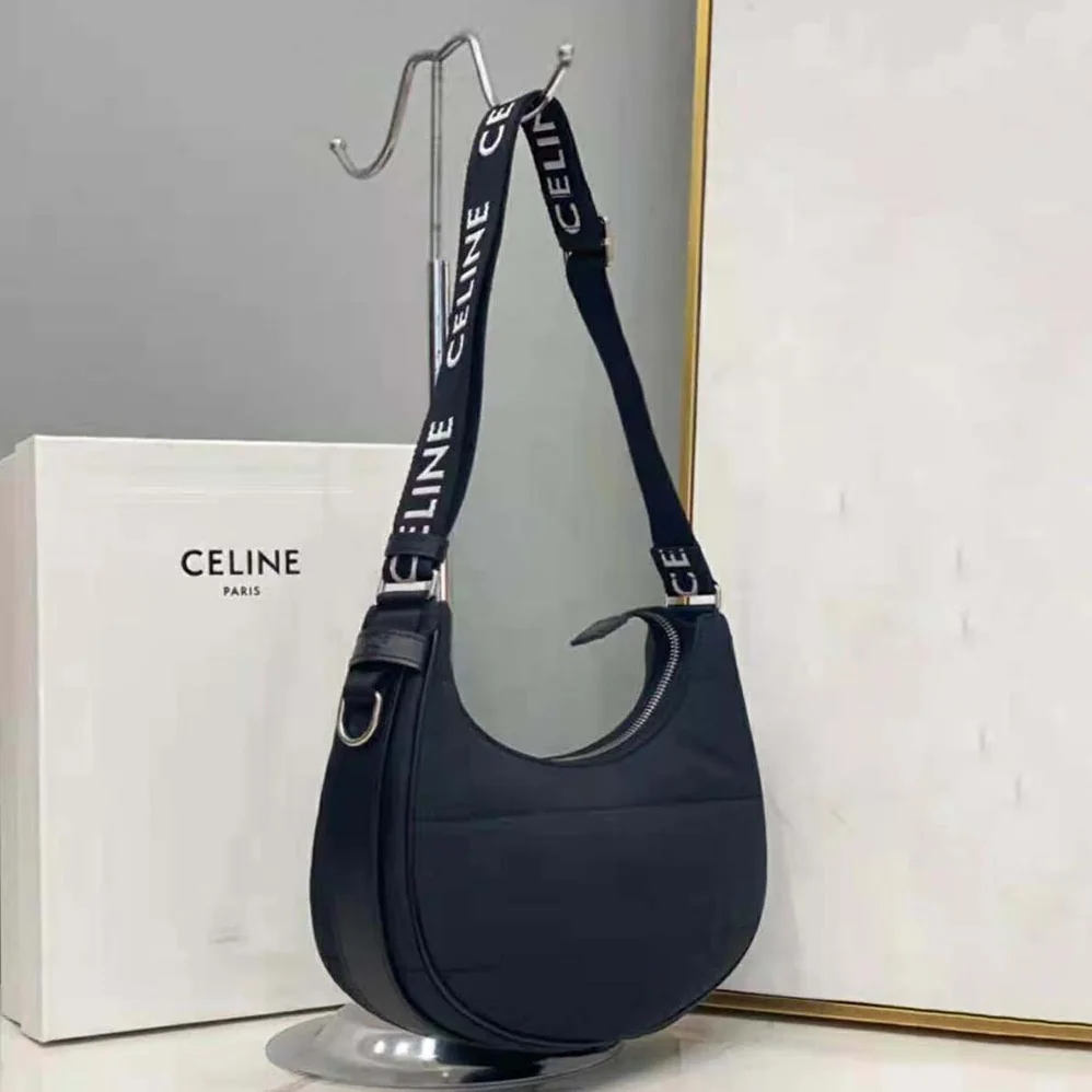 Celine Medium Ava Bag with Celine Strap in Quilted Nylon for Women in Black Celine Medium Ava Bag with Celine Strap in Quilted Nylon for Women in Black