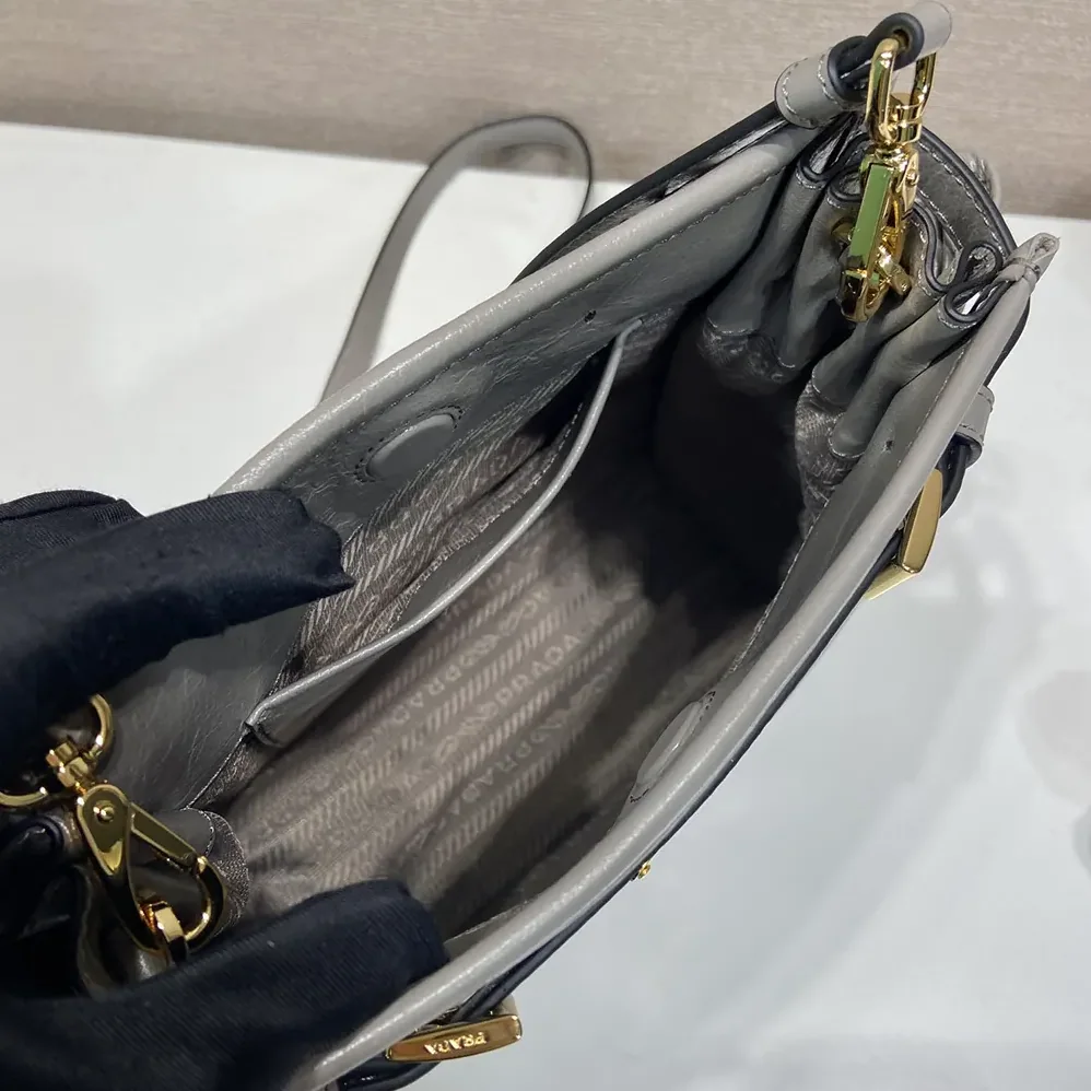 Prada Bonnie Leather Mini Shoulder Bag for Women in Gray