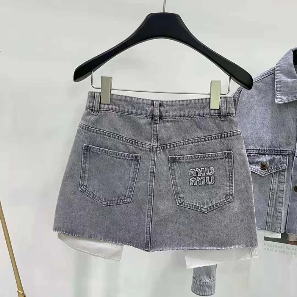 Miu Miu Denim Shorts with Embroidered Logo for Women