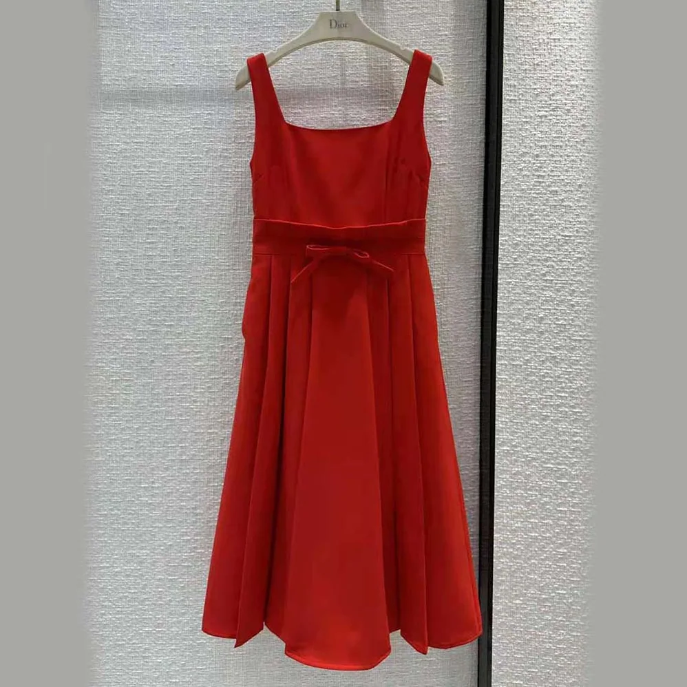 Dior Mid-Length Dress Red Wool and Silk Shantung for Women Dior Mid-Length Dress Red Wool and Silk Shantung for Women