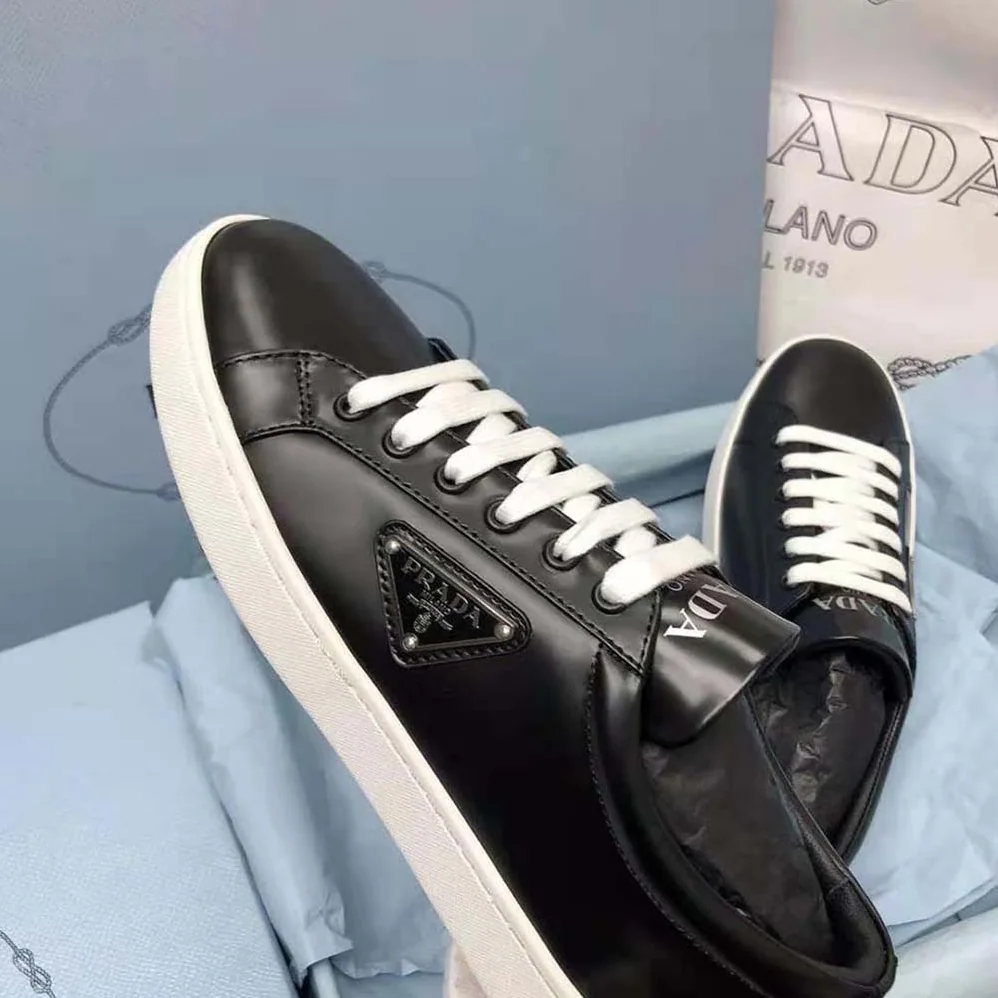 Prada Brushed Leather Sneakers for Men in Black