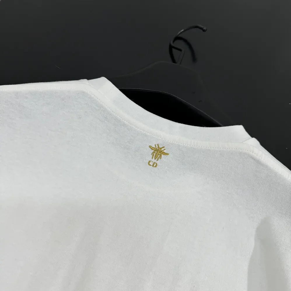 Dior Embroidered T-Shirt White Cotton Jersey with Gold for Women in Tone Dior Astral Motif