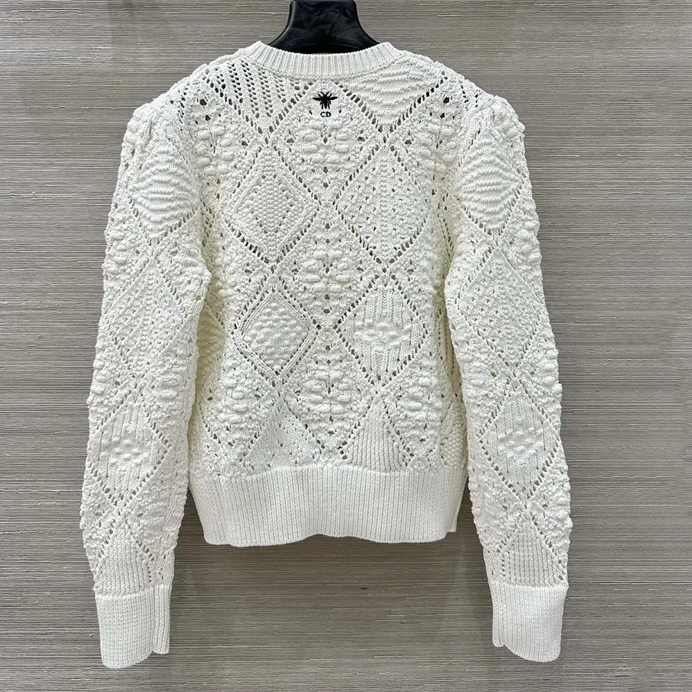 Dior Sweater White Openwork Cotton Knit for Women Dior Sweater White Openwork Cotton Knit for Women