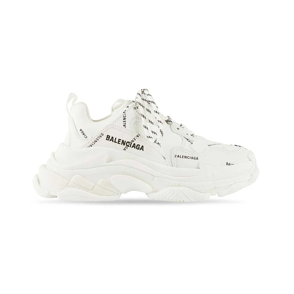 Balenciaga Triple S Sneaker Allover Logo in White and Black Technical Material for Unisex Balenciaga Triple S Sneaker Allover Logo in White and Black Technical Material for Unisex