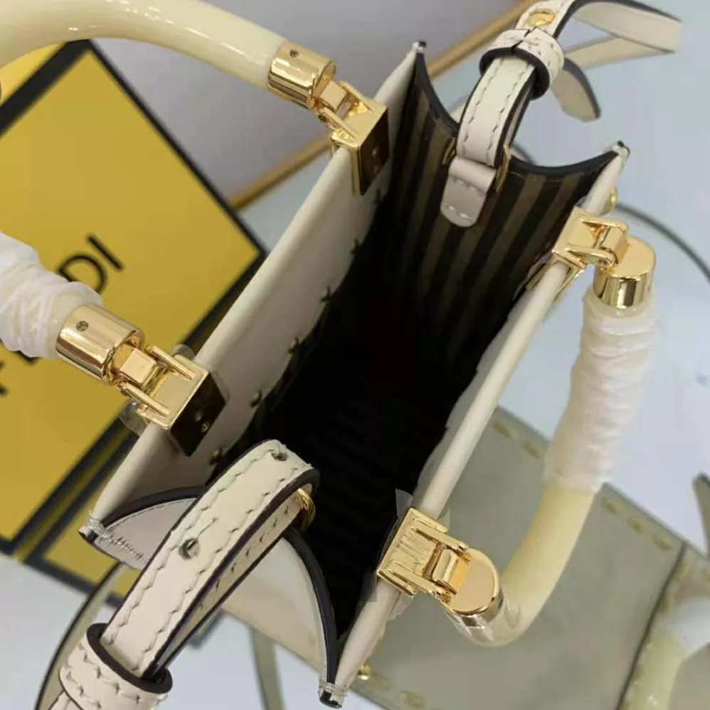 Fendi Mini Sunshine Shopper White Leather Mini Bag for Women Fendi Mini Sunshine Shopper White Leather Mini Bag for Women