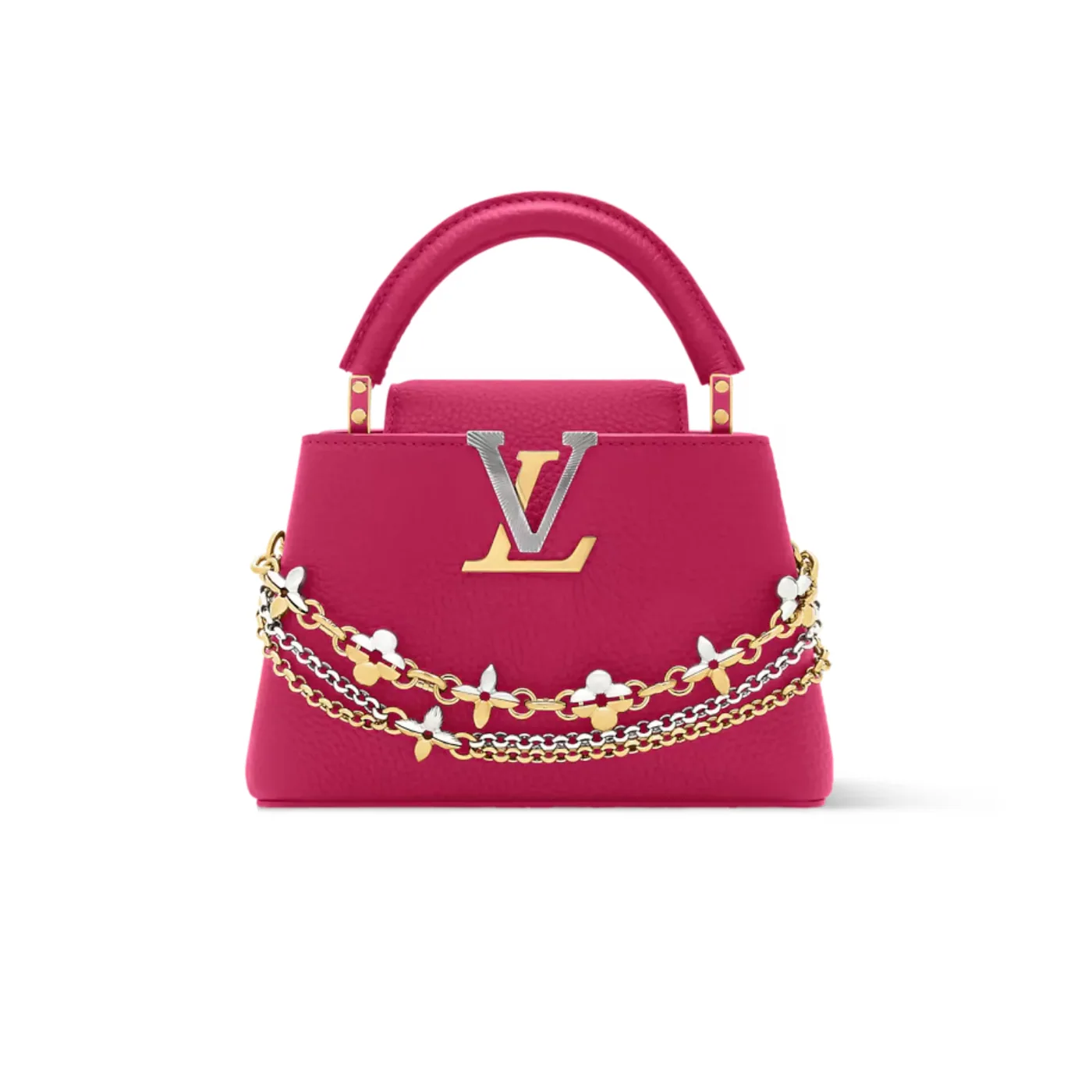Louis Vuitton Capucines Mini Top Handle Bag in Raspberry Silver/ Gold Hardware