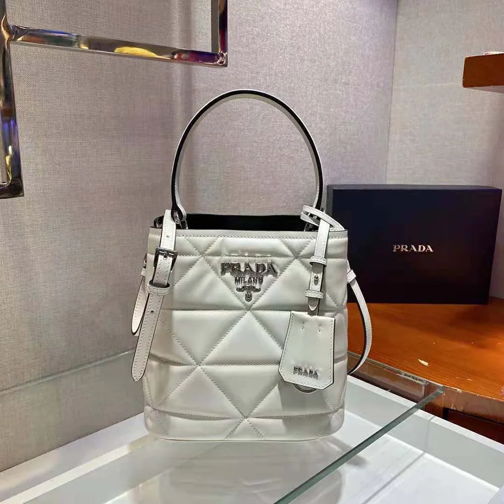 Prada Bucket Design Spectrum Leather Bag for Women in White