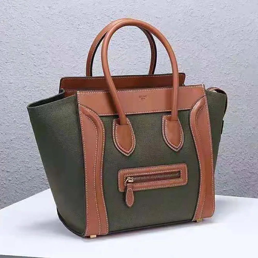 Celine Micro Luggage Handbag in Textile and Calfskin for Women in Green