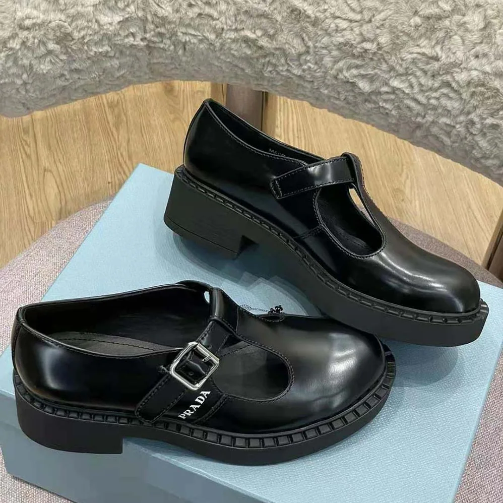 Prada Brushed leather T-Strap Shoes for Women in Black Prada Brushed leather T-Strap Shoes for Women in Black