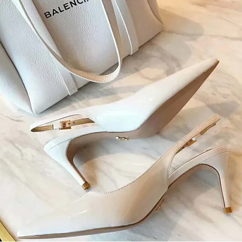 Prada Pointy Toe Slingback Pumps 45 mm Covered Heel for Women in White Prada Pointy Toe Slingback Pumps 45 mm Covered Heel for Women in White