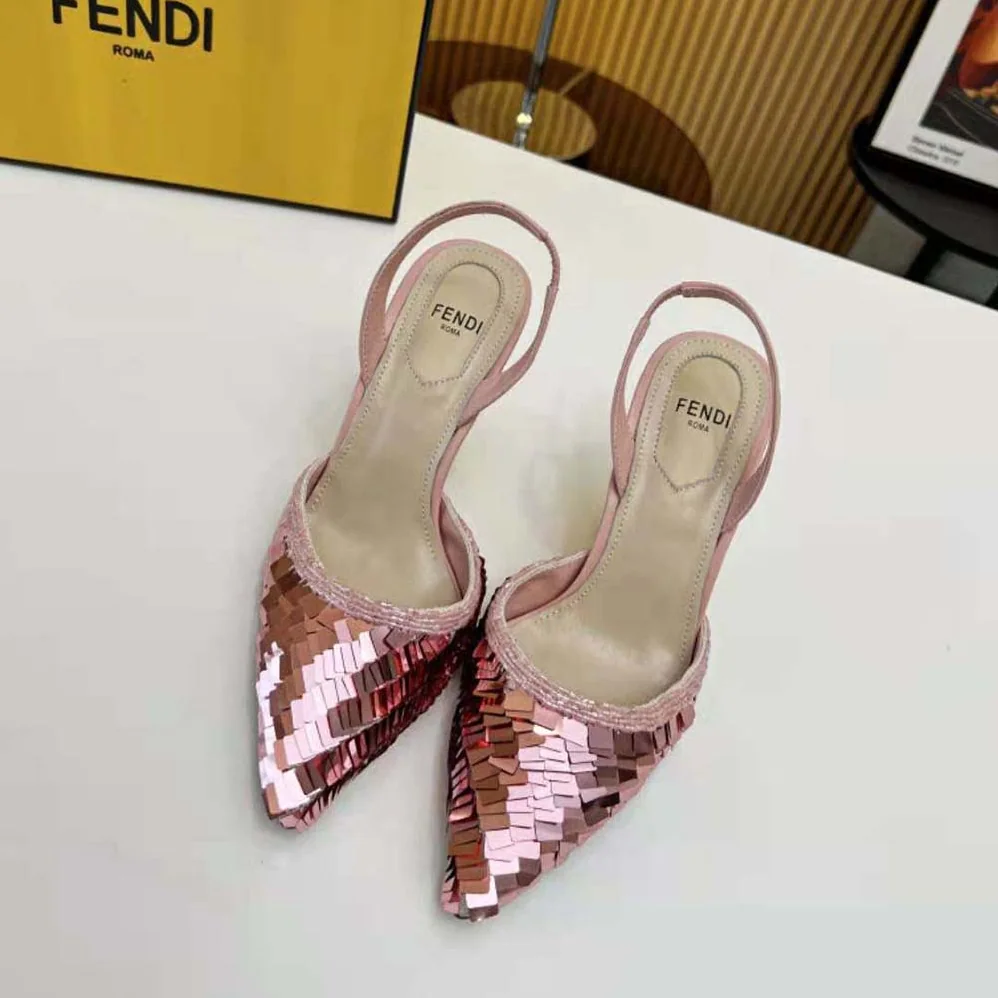 Fendi Colibrì Lite Pink Sequin High for Women in heeled Slingbacks