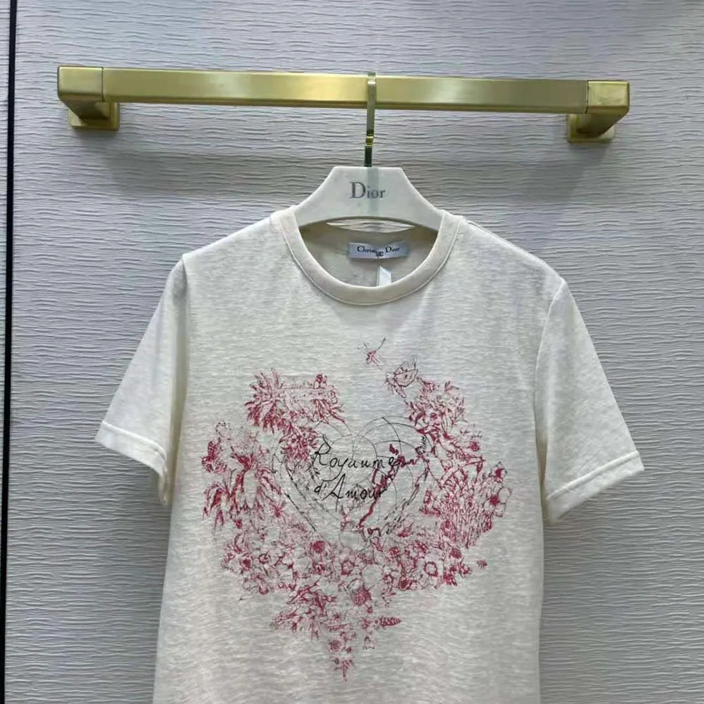 Dior Dioramour T-shirt Ecru D-Royaume D Amour Cotton Jersey and Linen for Women