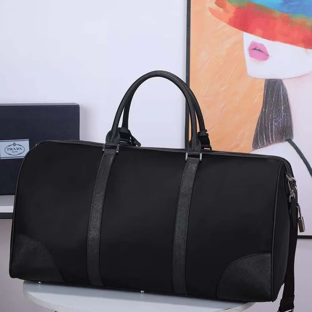 Prada Re-Nylon and Saffiano Leather Duffle Bag for Men in Black