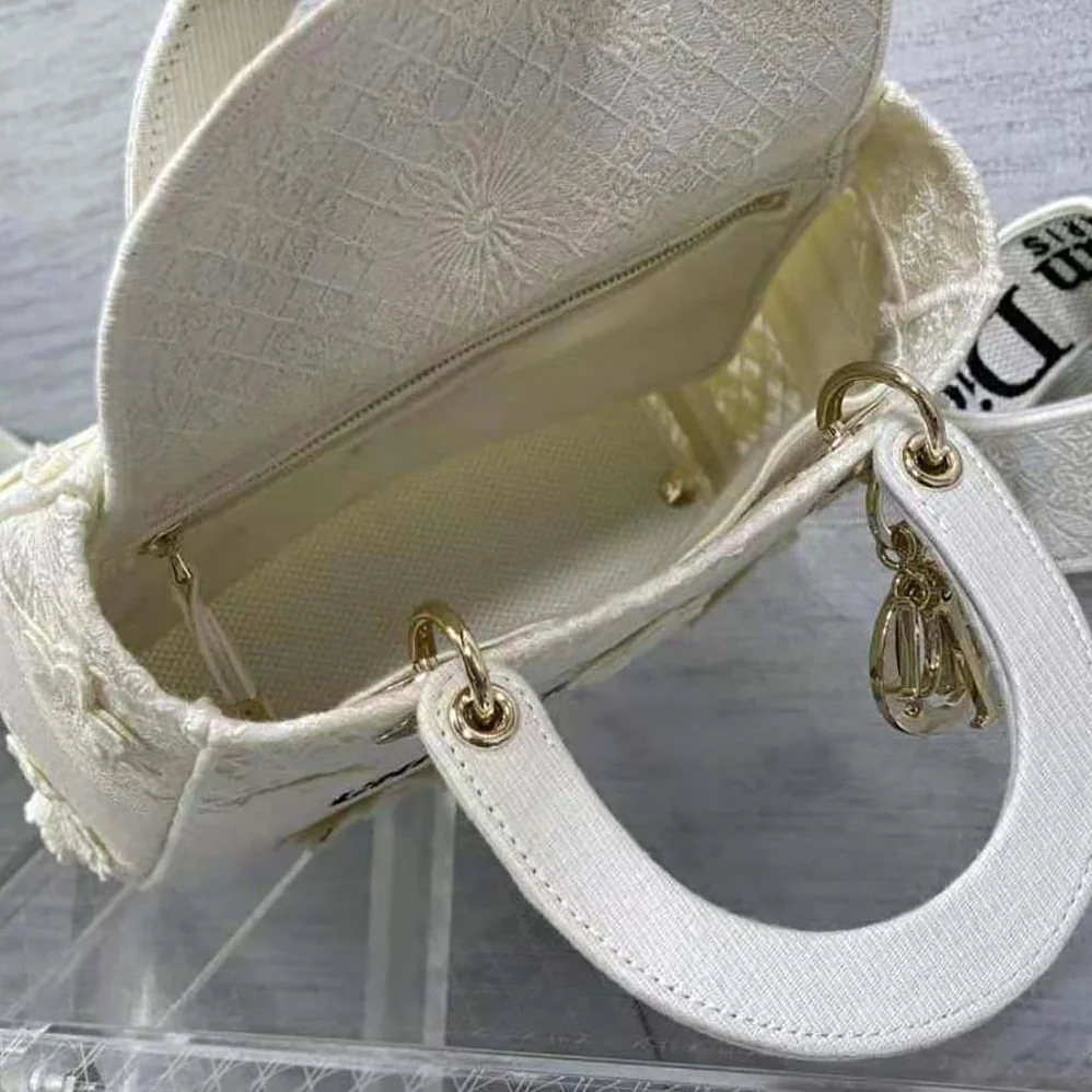 Dior Medium Lady D-lite Bag White D-Lace Embroidery with 3D Macramé Effect for Women Dior Medium Lady D-lite Bag White D-Lace Embroidery with 3D Macramé Effect for Women