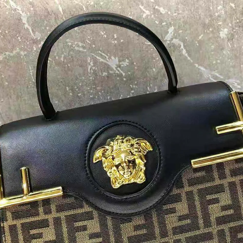 Fendi Fendace La Medusa Medium Handbag for Women in Brown Fendi Fendace La Medusa Medium Handbag for Women in Brown