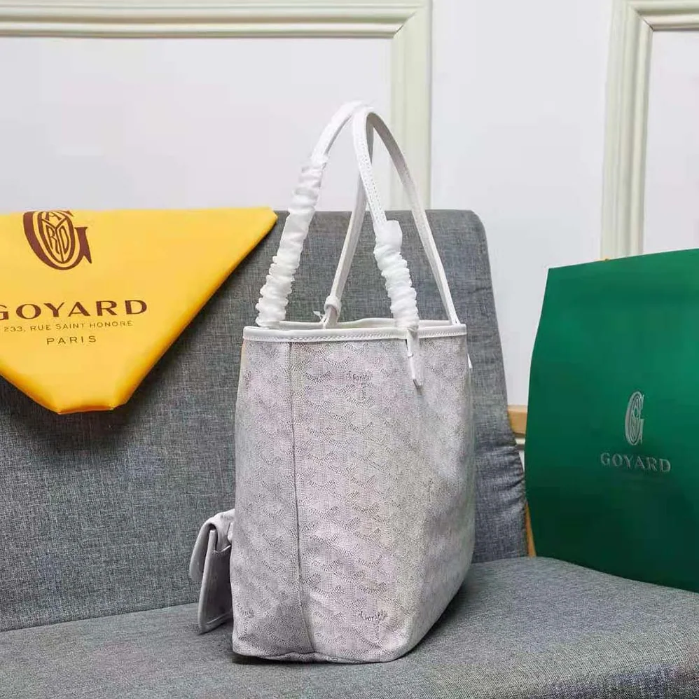 Goyard Sac Artois MM in Goyardine Canvas & Chevroches Calfskin for Women in White Goyard Sac Artois MM in Goyardine Canvas & Chevroches Calfskin for Women in White