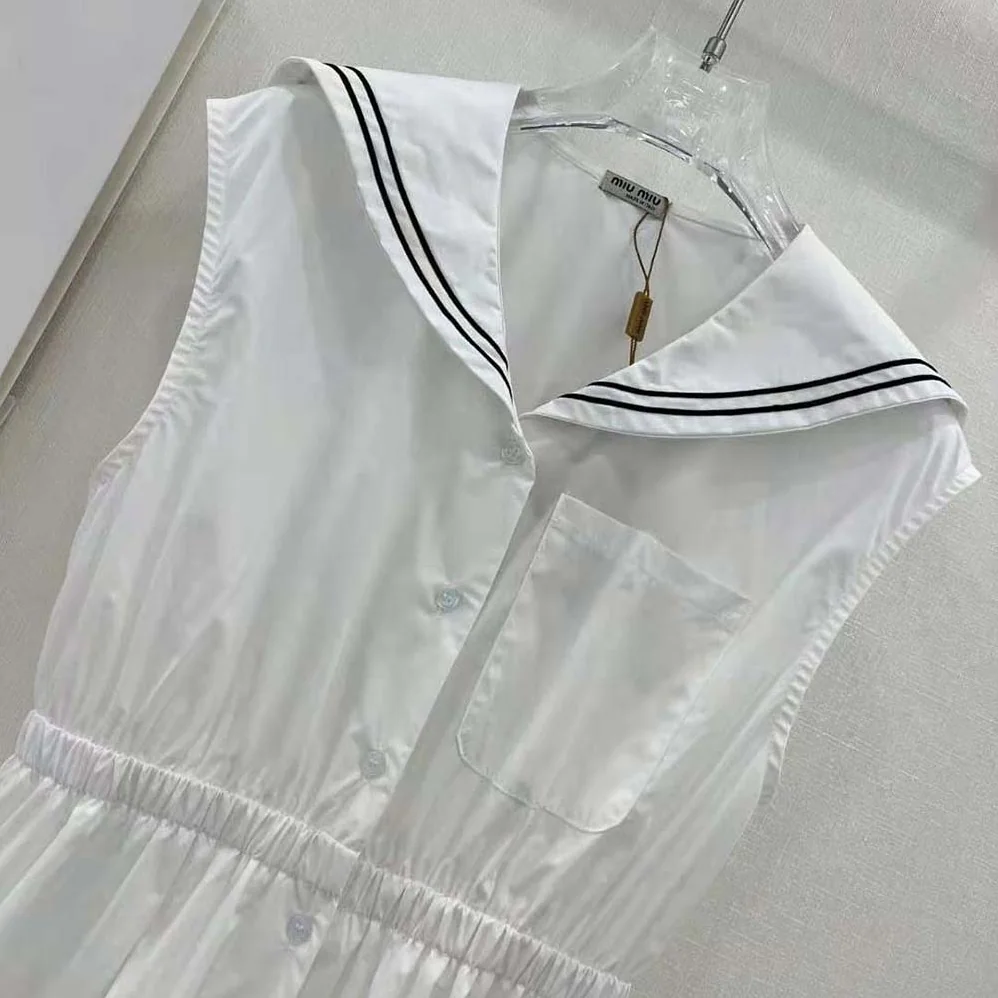 Miu Miu Sailor Poplin Dress with Embroidered Logo for Women