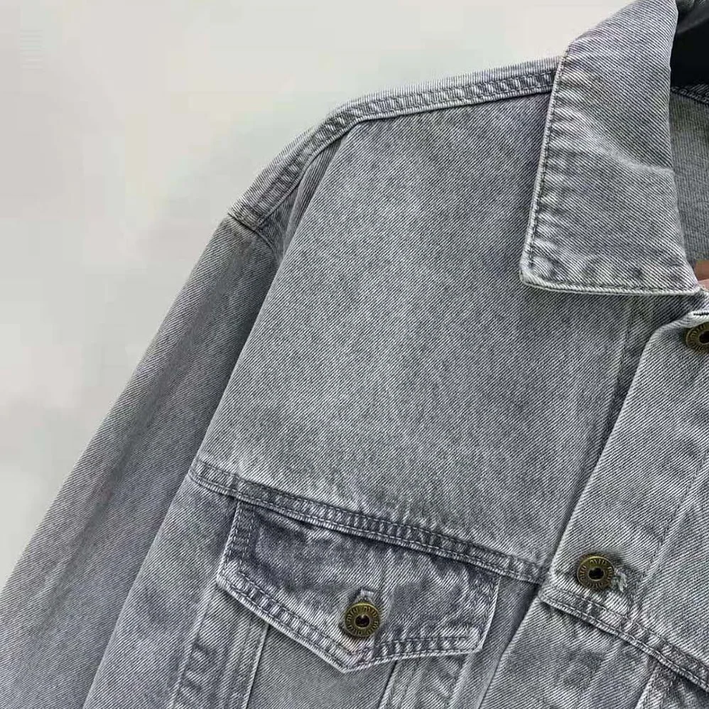 Miu Miu Denim Blouson Jacket with Embroidered Logo for Women