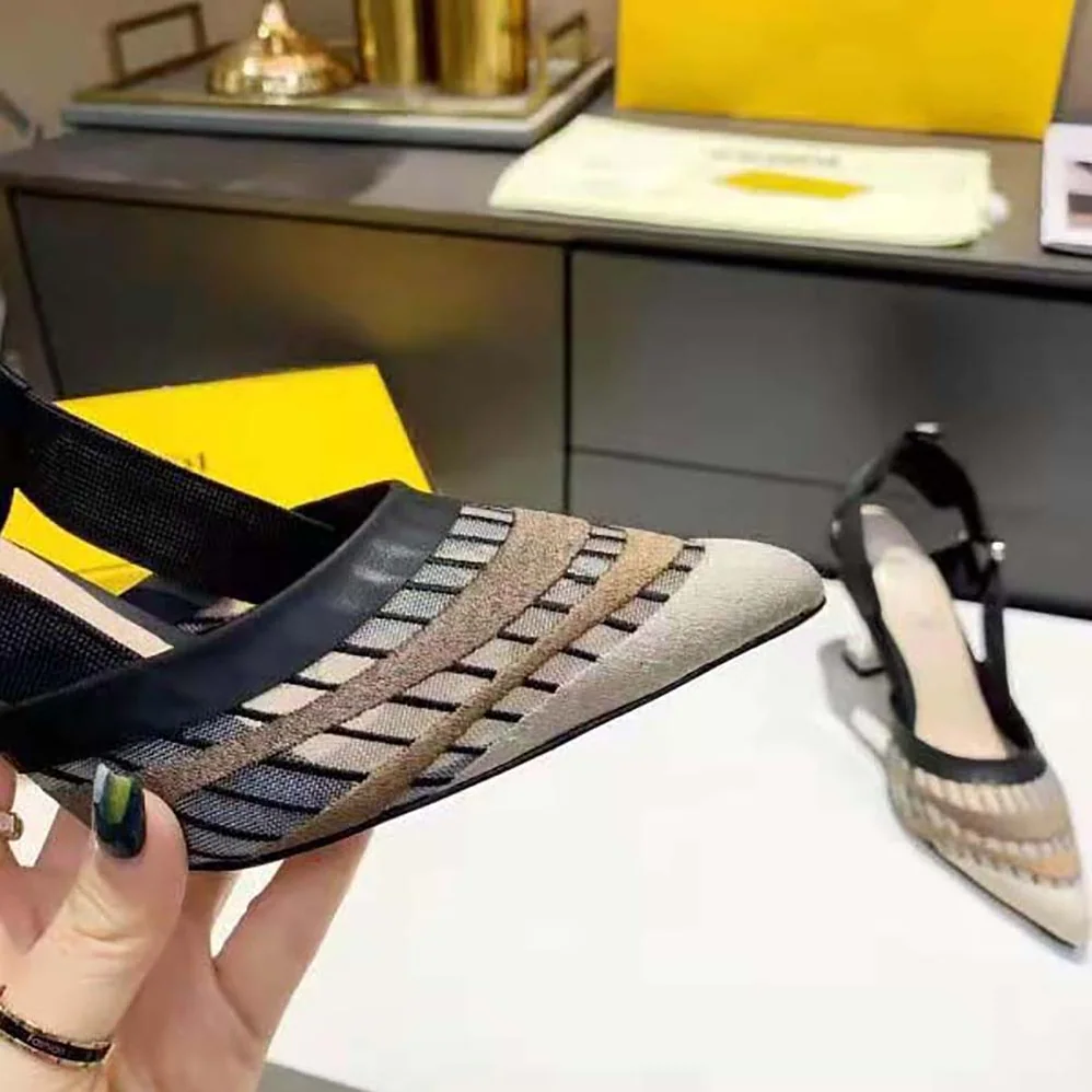 Fendi Colibri Black Micromesh High for Women in Heeled Slingbacks