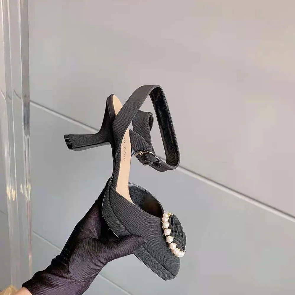Dior Dior Rose Pump Black Grosgrain and White Resin Pearls for Women Dior Dior Rose Pump Black Grosgrain and White Resin Pearls for Women