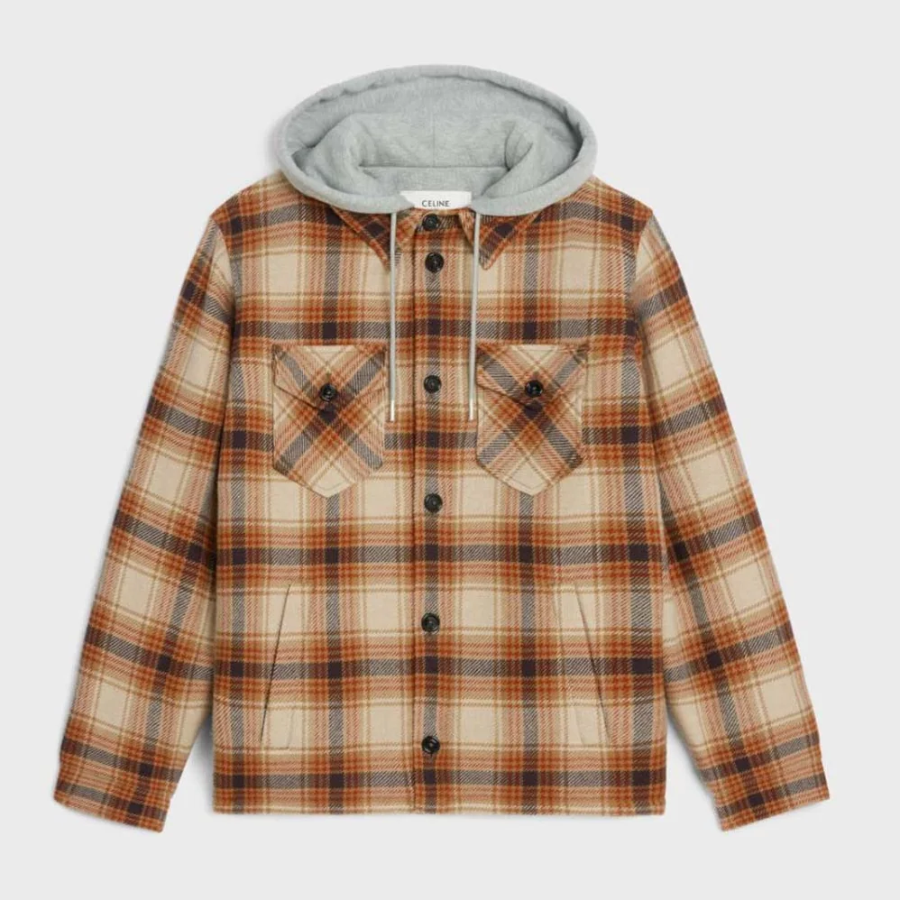 Celine Hooded Overshirt in Checked Wool for Men Celine Hooded Overshirt in Checked Wool for Men