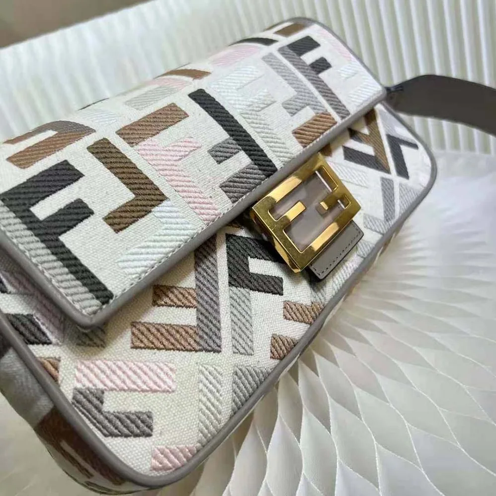Fendi Baguette Multicolour Canvas Bag with FF Embroidery for Women Fendi Baguette Multicolour Canvas Bag with FF Embroidery for Women