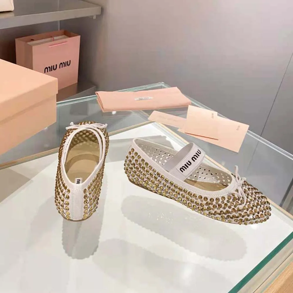 Miu Miu Satin Ballerinas for Women in Gold