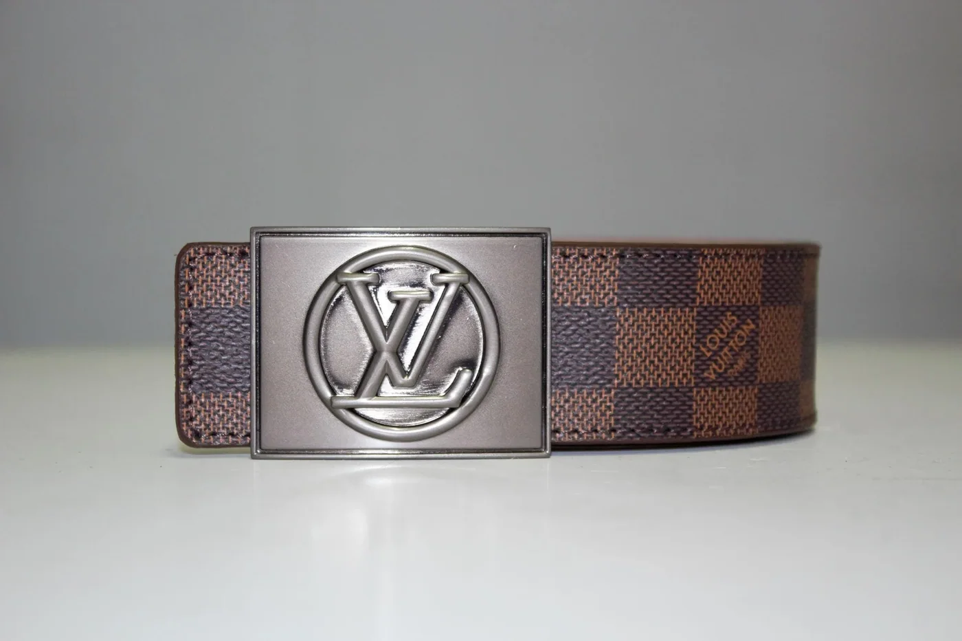 Brown Damier Chromium Buckle Leather Belt