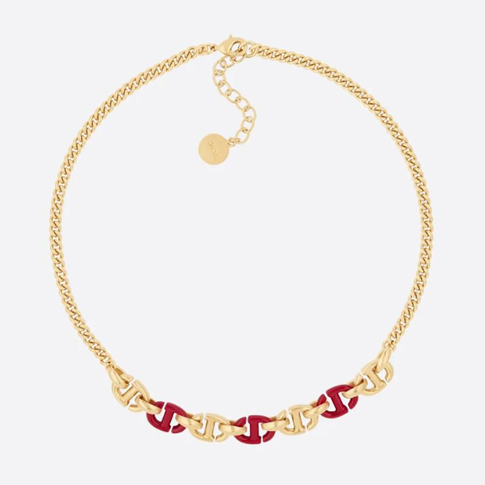 Dior CD Navy Necklace Gold-Finish Metal and Raspberry Lacquer for Women