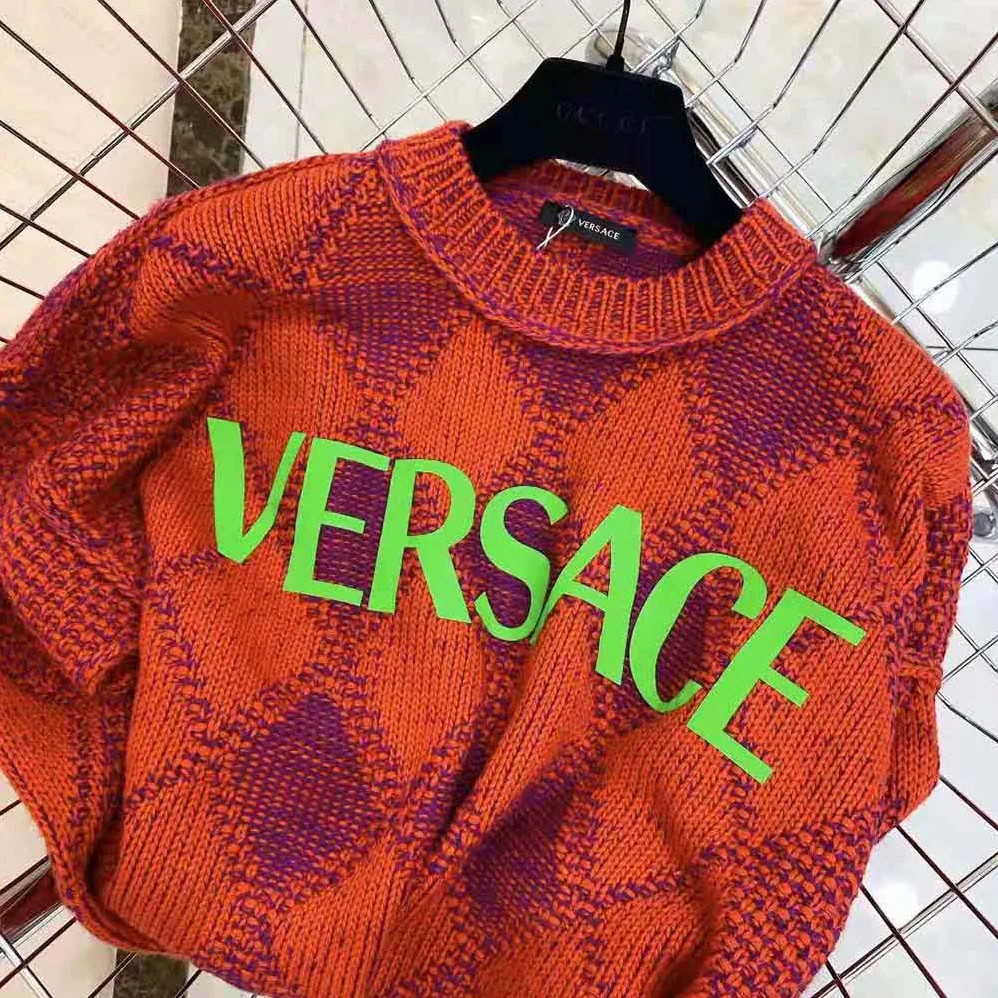 Versace Logo Argyle Wool and Alpaca Sweater for Women Versace Logo Argyle Wool and Alpaca Sweater for Women