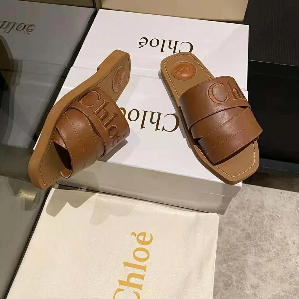 Chloe Woody Flat Mule for Women in Brown