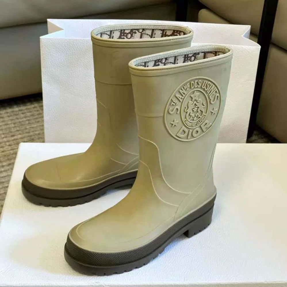 Dior Diorunion Rain Boot Beige and Brown Two-Tone Rubber with Dior Union Motif for Women Dior Diorunion Rain Boot Beige and Brown Two-Tone Rubber with Dior Union Motif for Women