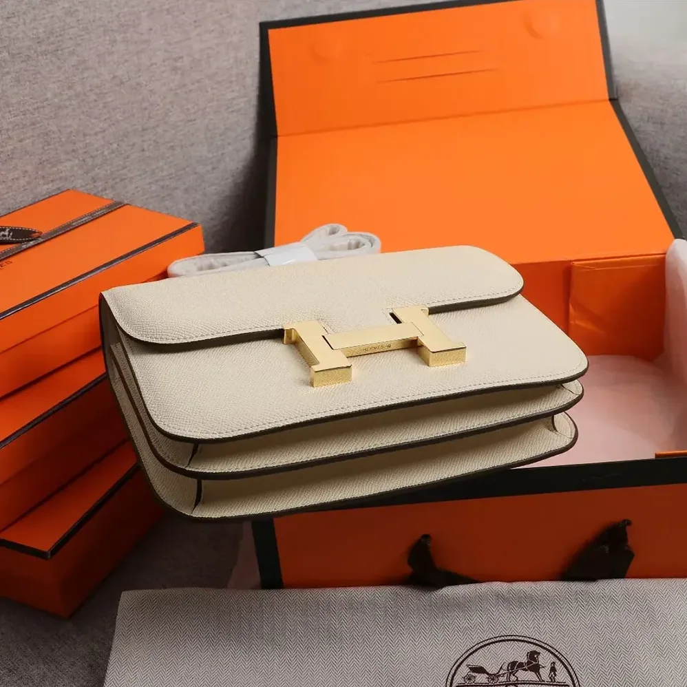 Hermes Constance 18 Bag Epsom Leather for Women in White/Gold