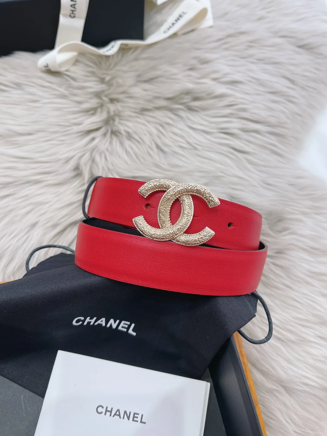 Chanel Attach Stone Metal CC Belt Red Chanel Attach Stone Metal CC Belt Red