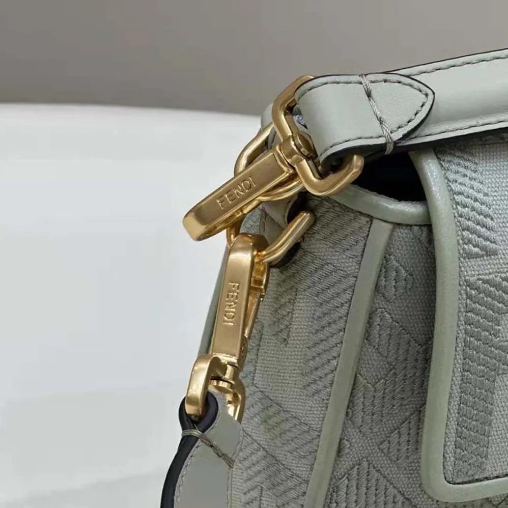 Fendi Baguette Light Green Canvas Bag with FF Embroidery for Women Fendi Baguette Light Green Canvas Bag with FF Embroidery for Women