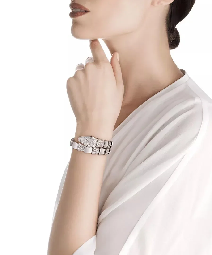 Bvlgari Serpenti Jewelry Watch Silver Toned White Dial