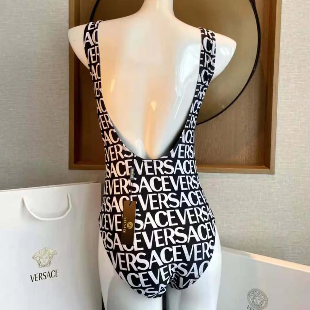 Versace Allover One-piece Swimsuit for Women in Black