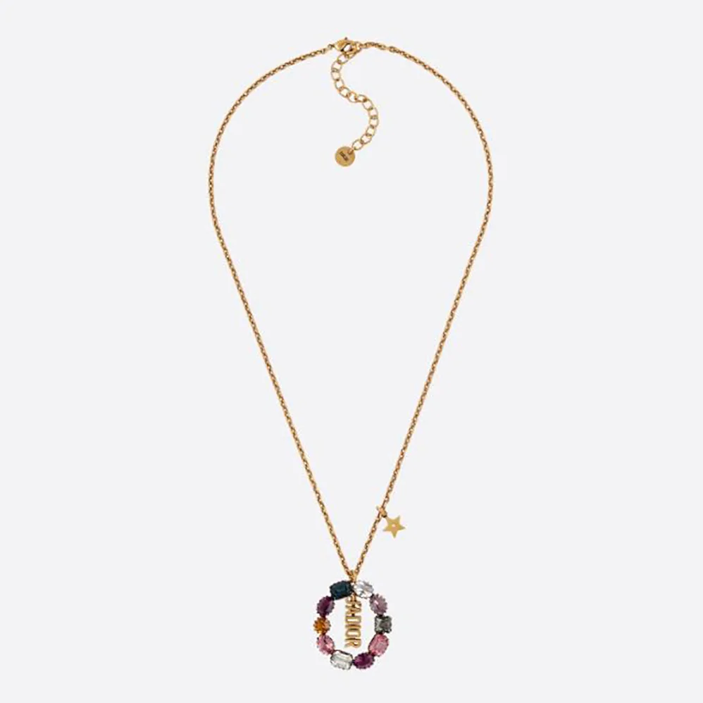 Dior J adior Necklace Antique Gold-Finish Metal and Multicolor Crystals for Women