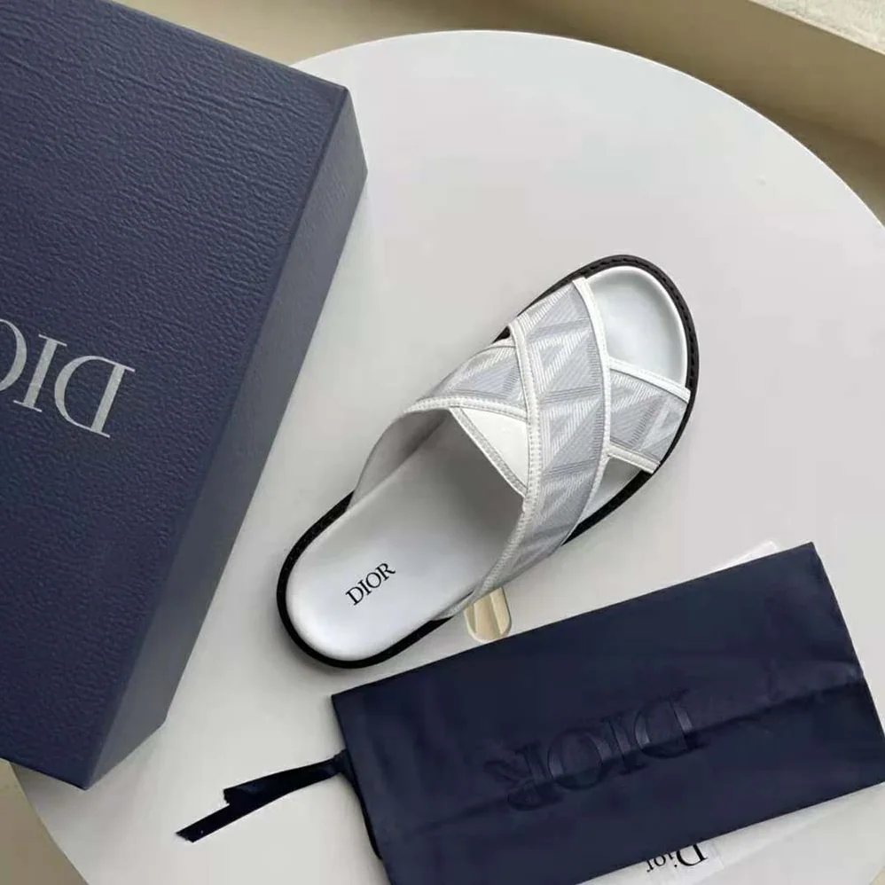 Dior Aqua Sandal Dior Gray CD Diamond Canvas for Men Dior Aqua Sandal Dior Gray CD Diamond Canvas for Men