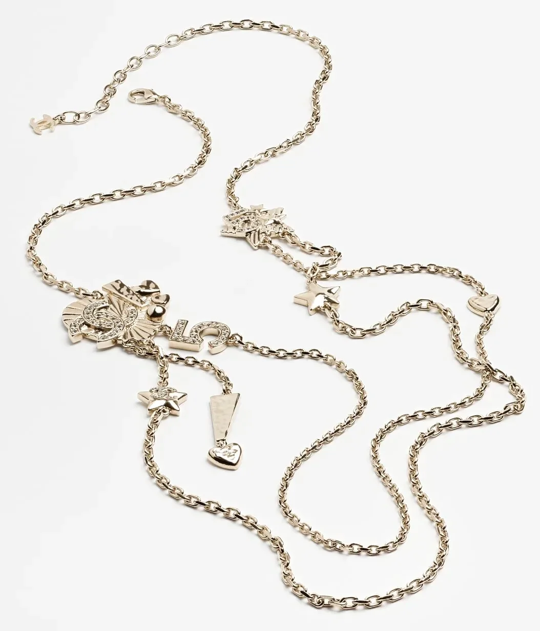 Chanel Long Necklace Gold Crystal