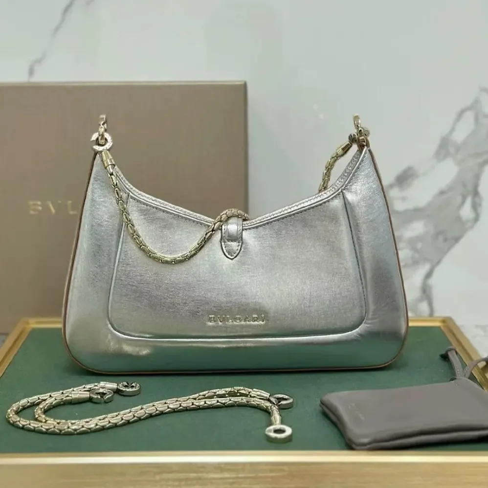 Bvlgari Serpenti Baia Small Shoulder Bag in Calf Leather for Women in Silver