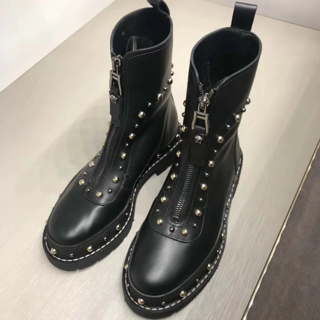 Versace City Stud Ankle Boots Shoes Black for Women
