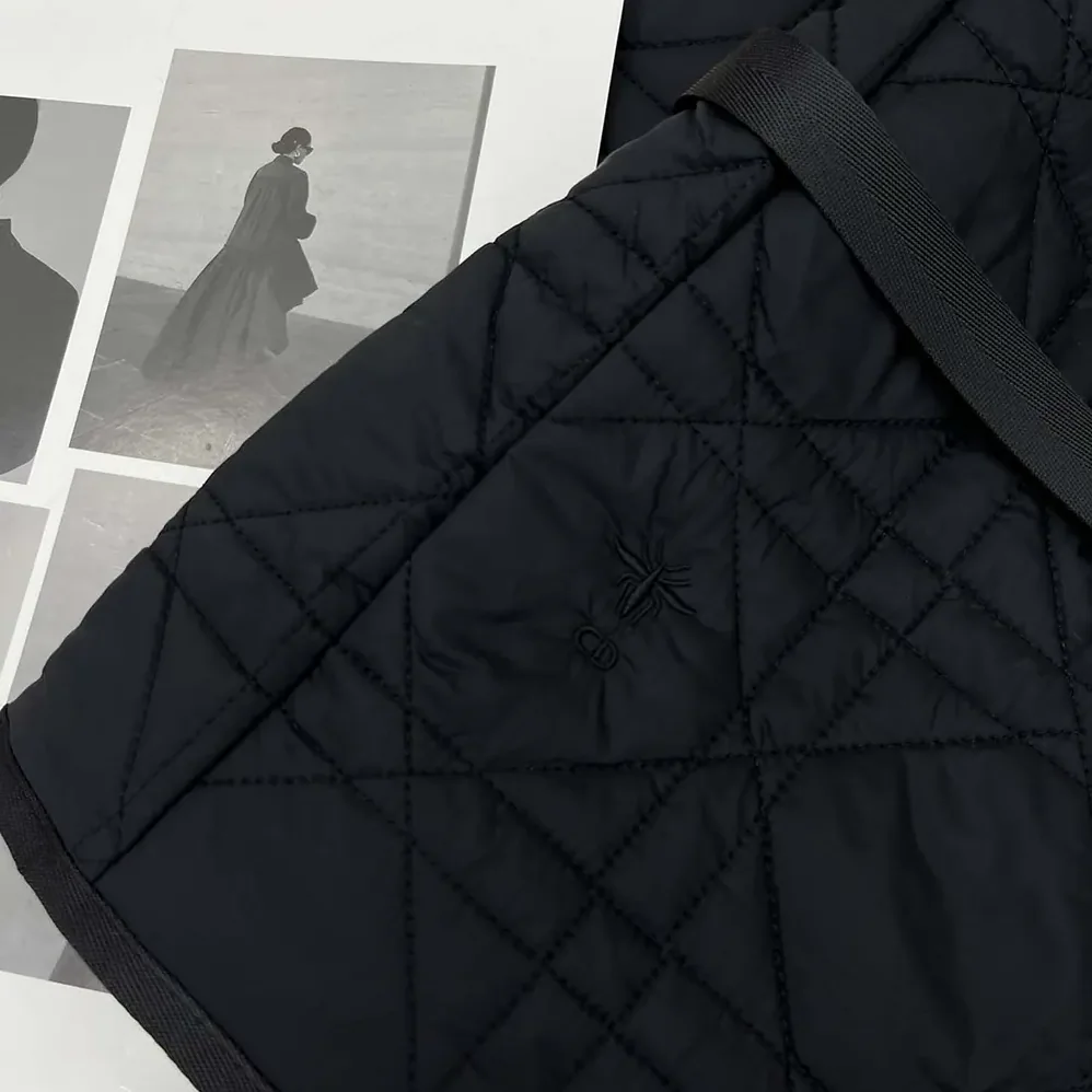 Dior Macrocannage Belted Peacoat Black Quilted Technical Taffeta for Women Dior Macrocannage Belted Peacoat Black Quilted Technical Taffeta for Women