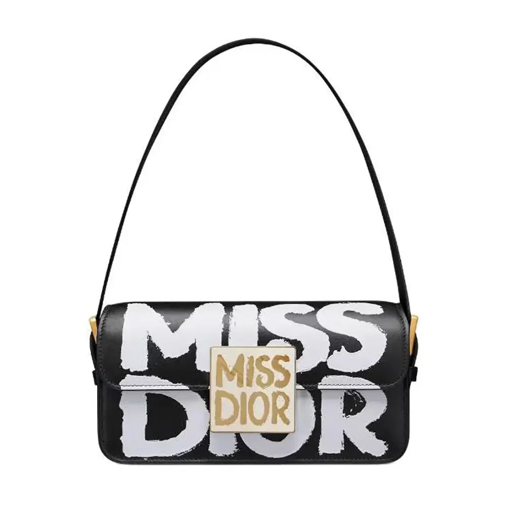 Dior Miss Dior Flap Bag Black and White Miss Dior Graffiti Printed Calfskin for Women