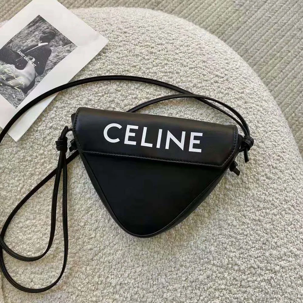Celine Triangle Bag in Smooth Calfskin with Celine Print for Women in Black