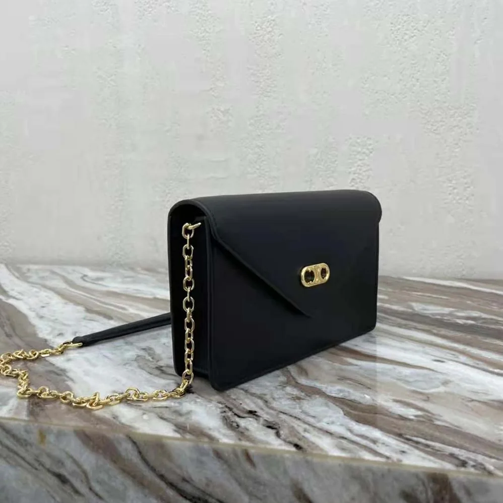 Celine Maillon Triomphe Wallet on Chain in Shiny Calfskin for Women in Black