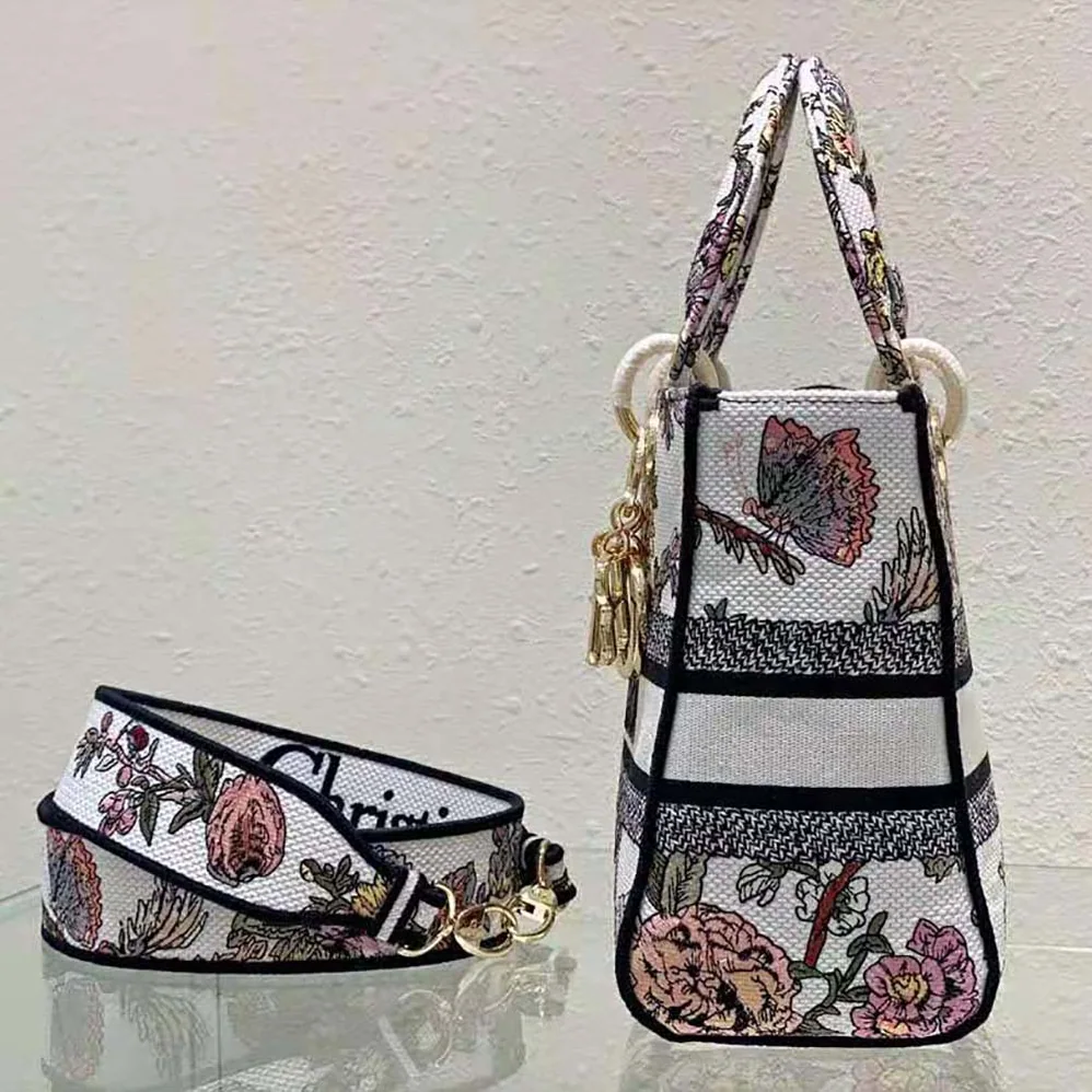 Dior Medium Lady D-lite Bag Multicolor Dior Jardin Botanique Embroidery for Women