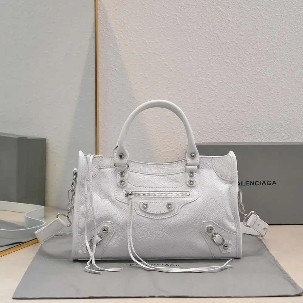 Balenciaga Le City Medium Bag in Optic White Arena Lambskin for Women Balenciaga Le City Medium Bag in Optic White Arena Lambskin for Women