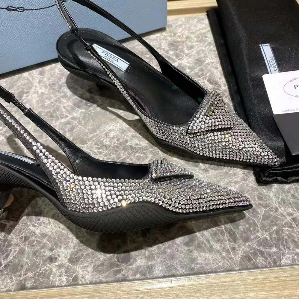 Prada Satin Sling for Women in Back Pumps with Crystals