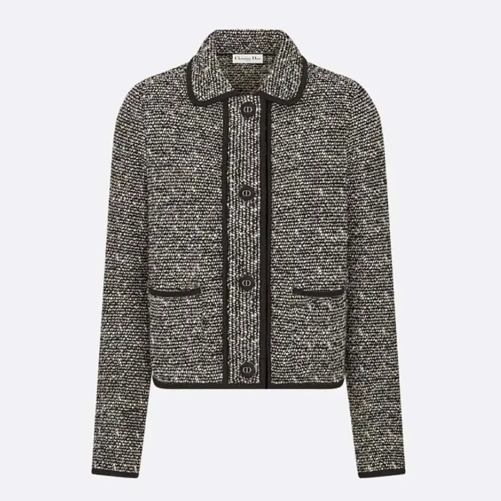 Dior Jacket Black Wool for Women in Blend Heathered Textured Knit